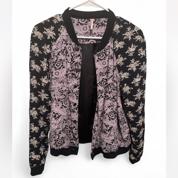 Free People Black and Purple Floral Jacket - sz small - Picture 1 of 5
